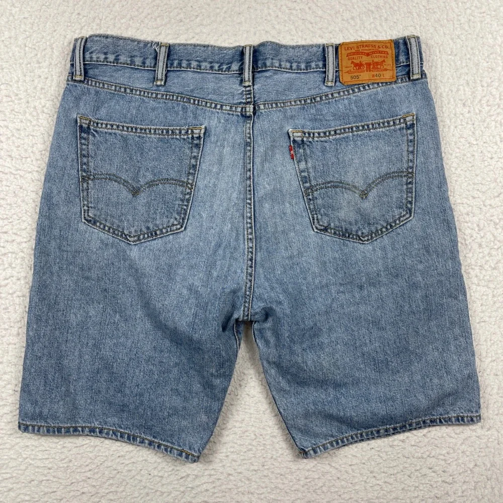Levi's 505 Denim Shorts Mens 40 Blue Light Wash Straight Fit Casual Summer‎ Dad